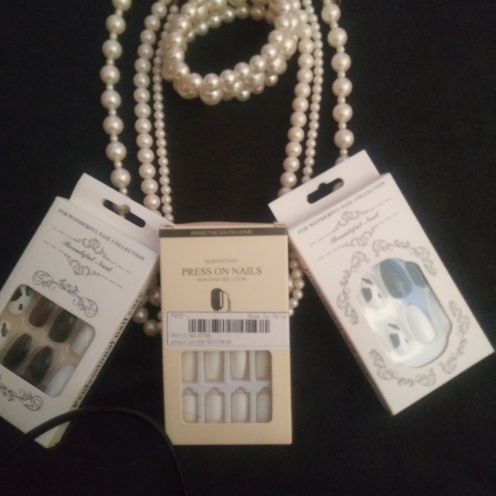 3 Sets Of Beautiful Nail Press On Nails- 2 Cow Print And 1 One Bright White Set